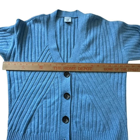 Cabi Cardigan Chunky Knit Sweater Women's Size Medium Ribbed Light Blue Buttons - Picture 7 of 8